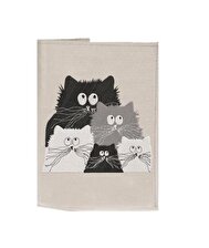 Şapşik Kediler Aile Nakışlı Kitap Kılıfı - Kitap Çantası
