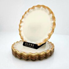 Glore Latte Altın Yaldızlı Cam Pasta Tabağı Seti