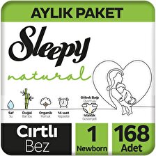 Sleepy Natural Aylık Paket Bebek Bezi 1 Numara Yenidoğan 168'li