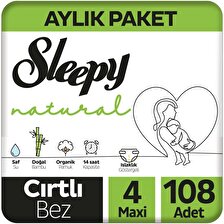 Sleepy Natural Aylık Paket Bebek Bezi 4 Numara Maxi 108'li