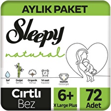 Sleepy Natural Aylık Paket Bebek Bezi 6+ Numara Xlarge Plus 72'li