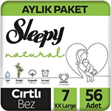 Sleepy Natural Aylık Paket Bebek Bezi 7 Numara Xxlarge 56'lı