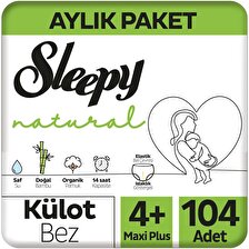 Sleepy Natural Aylık Paket Külot Bez 4+ Numara Maxi Plus 104'lü