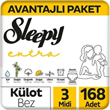 Sleepy Extra Günlük Aktivite Avantajlı Paket Külot Bez 3 Numara Midi 168'li