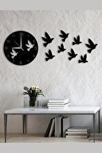Kuş Tasarımlı Dekoratif Ahşap Duvar Saati 38x38