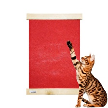 Barış Dizayn Doğal Ahşap Duvara Monte Kedi Tırmalama Paneli Tırmalaması Tırnaklama (55x40cm) Kırmızı