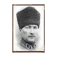 Kalpaklı Mustafa Kemal Atatürk Retro Vintage Ahşap Poster