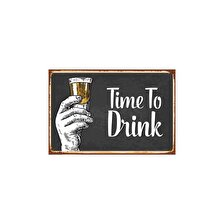Time To Drink İçki Zamanı Retro Vintage Ahşap Poster