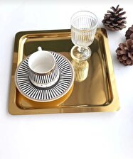 Lüx Çelik Titanyum Gold Kahve Sunum Tepsi 21x21 Cm