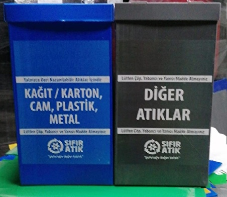 Bereks Atık Toplama Geri Dönüşüm Kutusu Sıfır Atık 2 Li Iş Güvenliği Seti ( Plastik ) Mavi & Gri