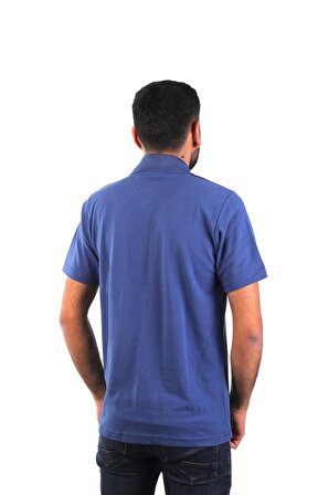 ESERIS - Polo Yaka Kısa Kol Pike Tişört - İndigo Mavi