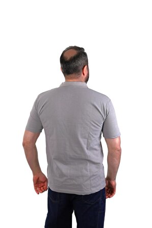 ESER - Polo Yaka Kısa Kol Penye İş Tişörtü - Cepli - Boyama Gri