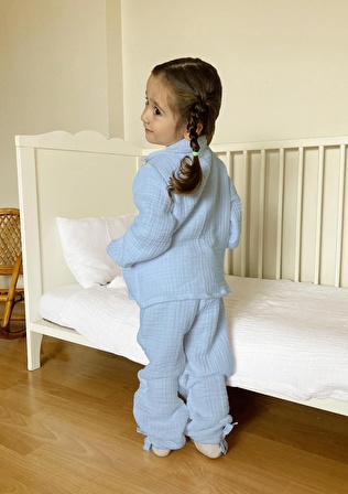 4 Katlı Müslin Bebek Pijama Takımı Pamuklu Çocuk Pijama Takımı Baskısız Kışlık Muslin Pijama Takımı