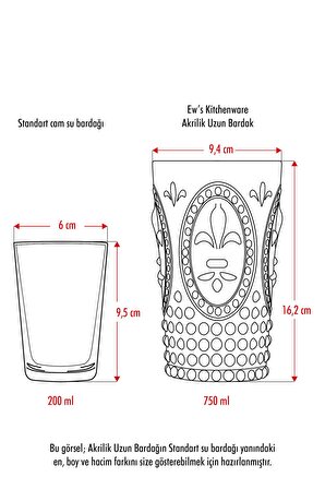 Akrilik Füme 6'lı Uzun Bardak & Su Meşrubat Bardağı 750 ml ( Büyük Boy & Cam Değildir )