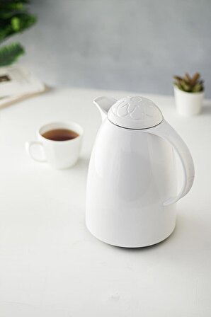 1 LT Isı Yalıtımlı Çay Ve Soğuk Su Termosu Soft Beyaz (12 Saat Sıcak Tutar& İçi Camdır)