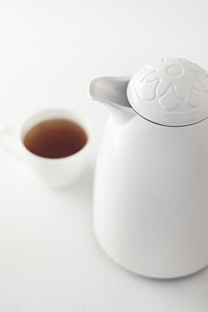 1 LT Isı Yalıtımlı Çay Ve Soğuk Su Termosu Soft Beyaz (12 Saat Sıcak Tutar& İçi Camdır)