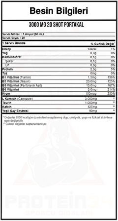 Nutrend L-carnitine 3000 mg Shot 20 Ampul Portakal Aromalı