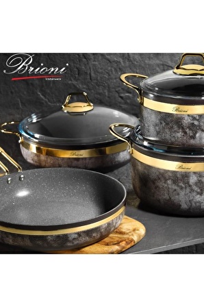 Brioni Royal Stone 7 Parça Tencere Tava Seti Altın - Kum Taşı