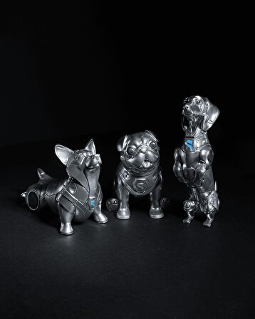 Kozmonot Robot Köpekler 3lü Oyuncak Seti-Masaüstü Dekoratif Obje