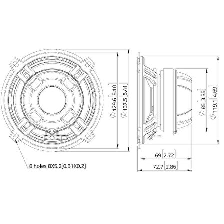 Lavoce CSF051.20 4OHM 5" Coaxial Çıplak Hoparlör