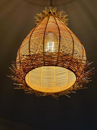 Mady Aksesuar Hasır, Rattan, Bambu Avize 30 cm -Bohem Aydınlatma-Mutfak,Antre,Salon,Ofis