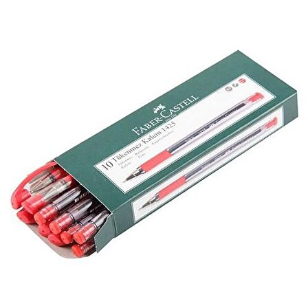 Faber-Castell 1425 İğne Uçlu Tükenmez Kalem 10'lu Paket Renk - Kırmızı