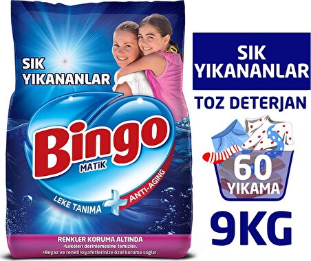 Bingo "Büyük Ekonomi Paketi ; 9 kg Toz Çamaşır Deterjanı Sık Yıkananlar +Çamaşır Yumuşatıcısı 5 L Lo