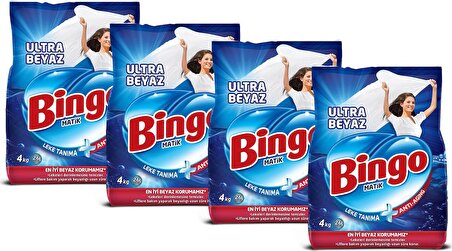 Bingo Matik Toz Çamaşır Deterjanı 4 kg Ultra Beyaz 4'lü