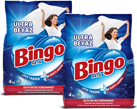 Bingo Matik Toz Çamaşır Deterjanı 4 kg Ultra Beyaz 2'li