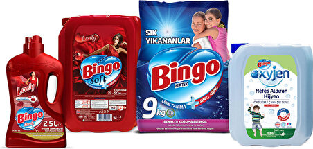 Bingo Dev Ekonomi Paketi Bingo Matik 9 kg Sık Yıkananlar + Bingo Soft 5 lt Lovely + Bingo Fresh 2,5 