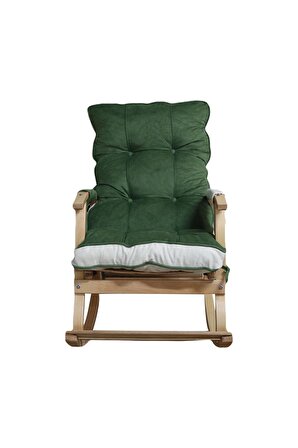 Padişah Lüx Ahşap Çift Minderli Çift Cepli Sallanan Sandalye Yeşil/krem