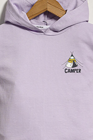 Erkek Çocuk Camper Ön ve Arka Baskılı Kapüşonlu 2 İplik Kısa Kollu Tişört