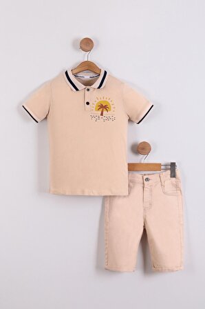 Erkek Çocuk Sırt Baskılı Polo Yaka Tişört Pamuklu Şort 2'li Takım