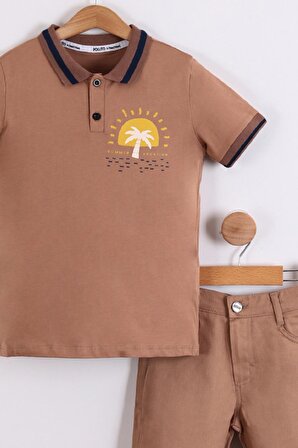 Erkek Çocuk Sırt Baskılı Polo Yaka Tişört Pamuklu Şort 2'li Takım
