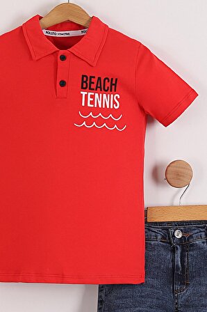 Erkek Çocuk Tennis Baskılı Polo Yaka Tişört Kot Şort 2'li Takım