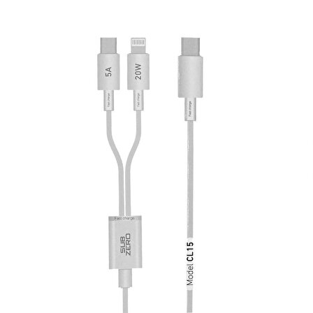 Subzero Cl15 Hızlı Şarj Kablosu: 2si1 Arada Lightning (Apple/iPhone) + Type-C 20W 5A Fast Charger