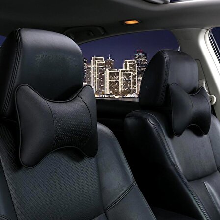 Peugeot 307 Sw  İçin koltuk başlığı uyumlu yastık - Siyah Deri 2 adet set