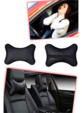 Mitsubishi Asx İçin koltuk başlığı uyumlu yastık - Siyah Deri 2 adet set