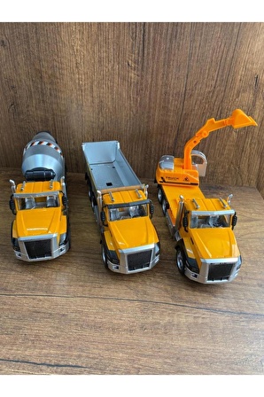 Oyuncak 3lü Inşşat Araçları Oyuncak Kepçe Kamyon Mikser Hareketli Metal Excavator Kamyon Mikser Set