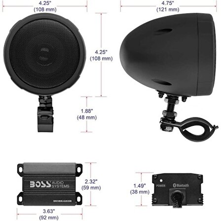 BOSS MCBK420B Motosiklet Bluetooth Hoparlör Sistemi