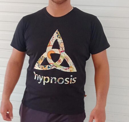 hypnosis ön baskılı siyah erkek tshirt