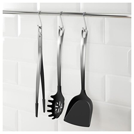 IKEA Direkt 3'lü Mutfak Gereçleri Seti - Paslanmaz Çelik - Spatula - Maşa - Kepçe