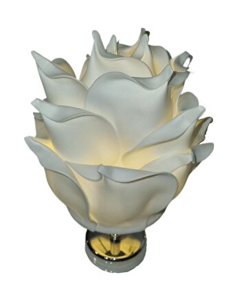 Yapay Eva Çiçeği Kablosuz Masa Lambası üst beyaz - alt gümüş