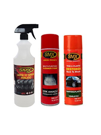 SMX Çok Amaçlı Temizleyici Köpük Sprey + 1 Adet Lastik Parlatma Spreyi + Tampon Plastik Parlatıcı