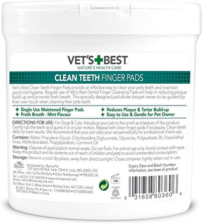 Vet's Best Köpekler İçin Diş Temizleme Parmak Pedi (50'li)