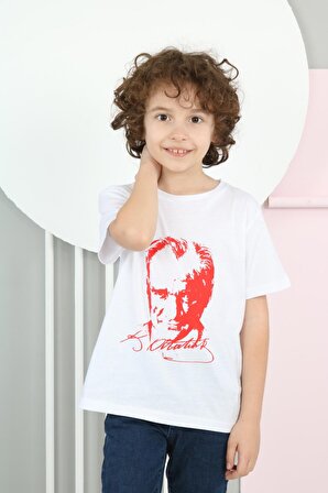 Atatürk Baskılı Kız ve Erkek Çocuk Kısa Kollu Tişört minah-08090001
