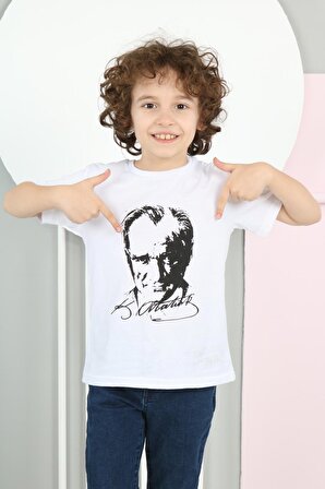 Atatürk Baskılı Kız ve Erkek Çocuk Kısa Kollu Tişört minah-08090001