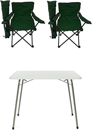 60x80 Katlanır Masa + 2 Adet Kamp Sandalyesi Katlanır Sandalye Piknik Plaj Sandalyesi Yeşil