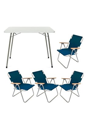 60x80 Katlanır Masa + 4 Adet Katlanır Sandalye Kamp Seti Bahçe Balkon Takımı Mavi