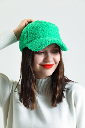 Yeşil Tüylü Kep Peluş Kep Şapka